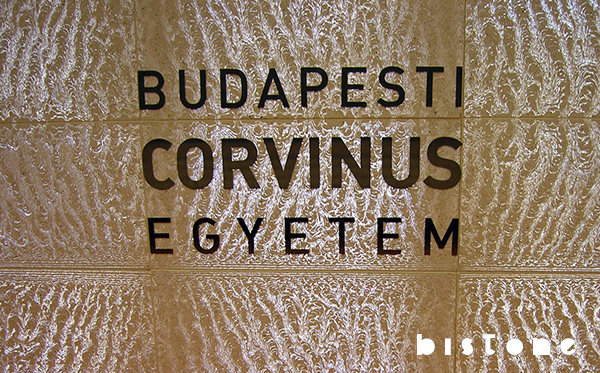 Светопроводящий бетон: стойка ресепшен Budapest Corvinus Egyetem