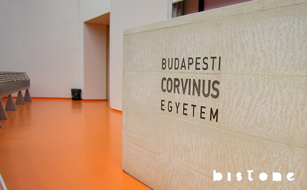 Светопроводящий бетон: стойка ресепшен Budapest Corvinus Egyetem